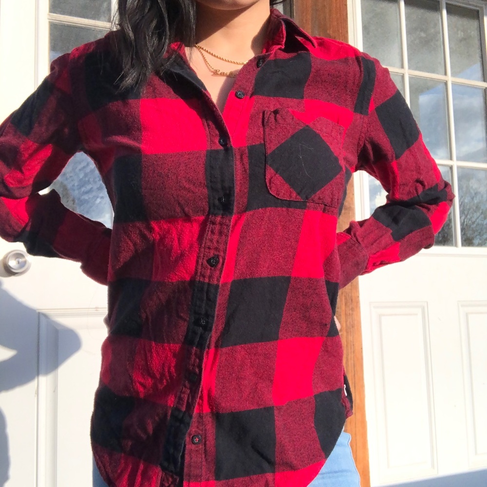 Garage Boyfriend Red & Black Checkered Flannel